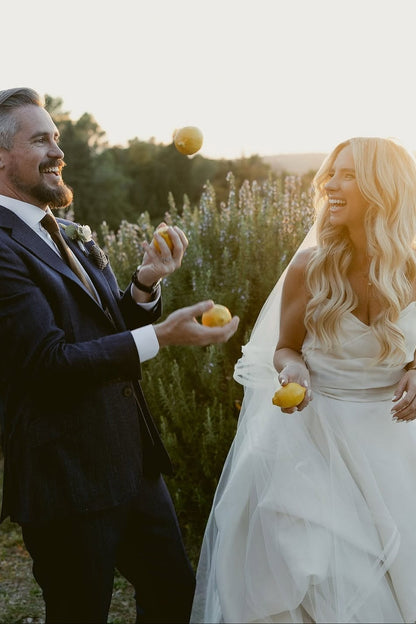 Strapless A Line Wedding Dress Ivory Satin Sleeveless Bridal Gown