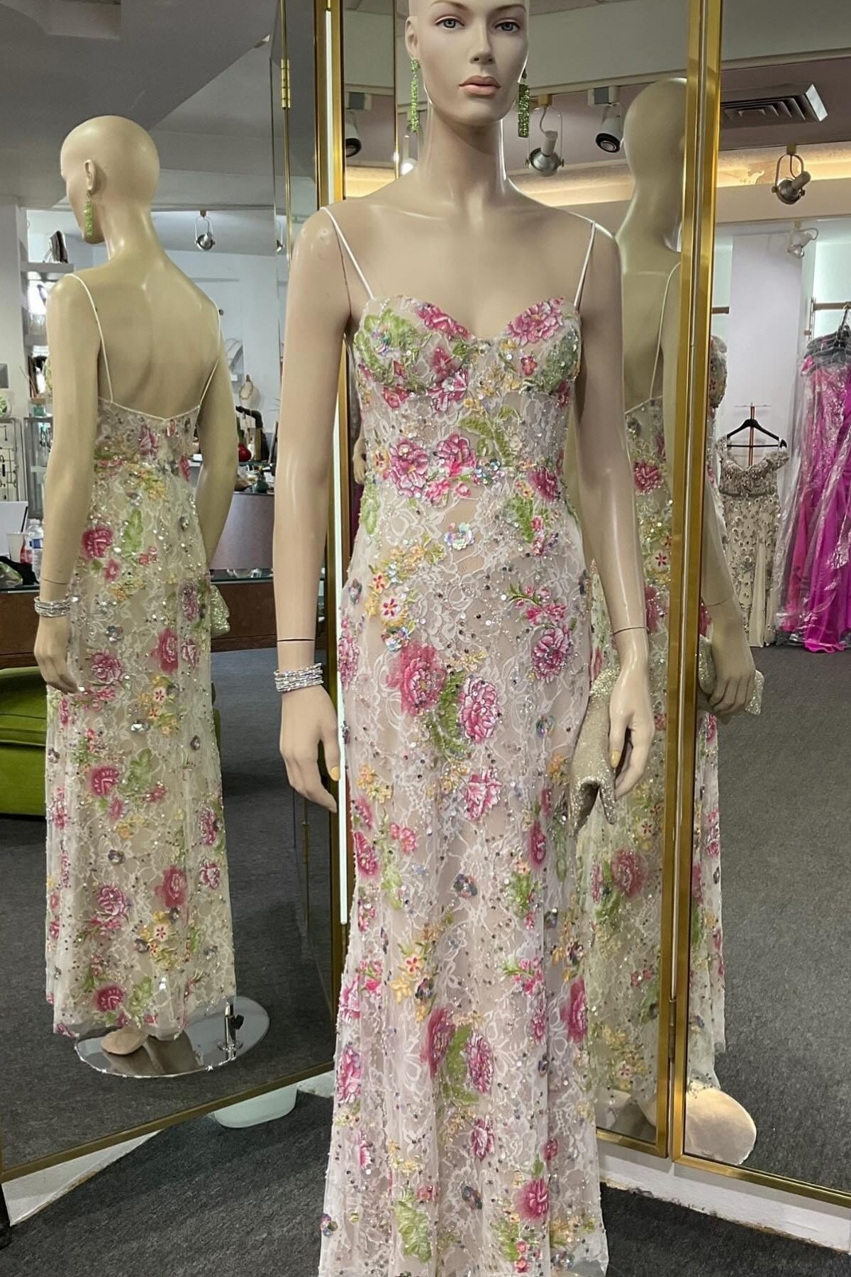 Sweetheart Straps Floral Embellishments Long Dress