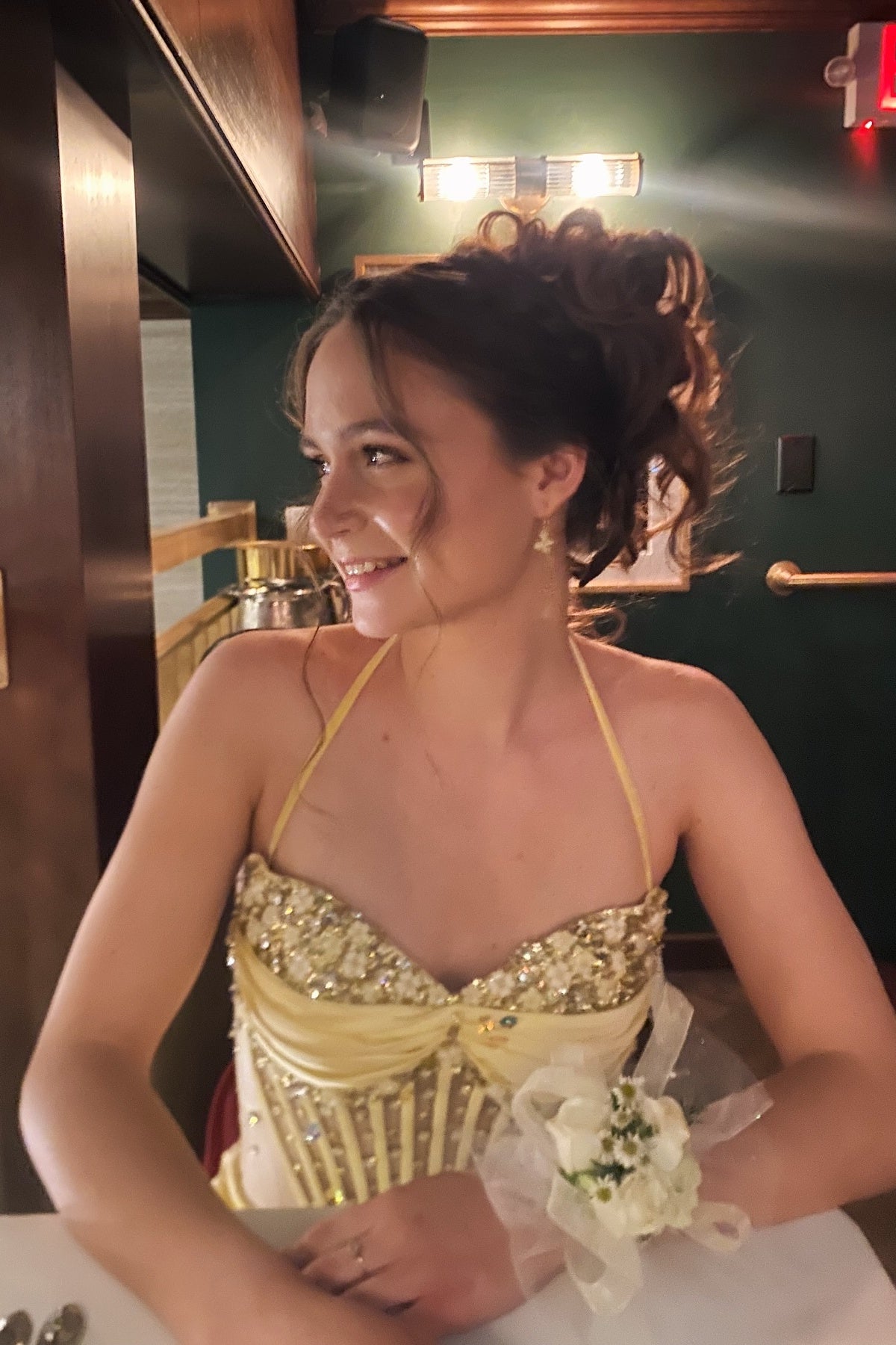 Straps Yellow Beaded Long Dress with Slit