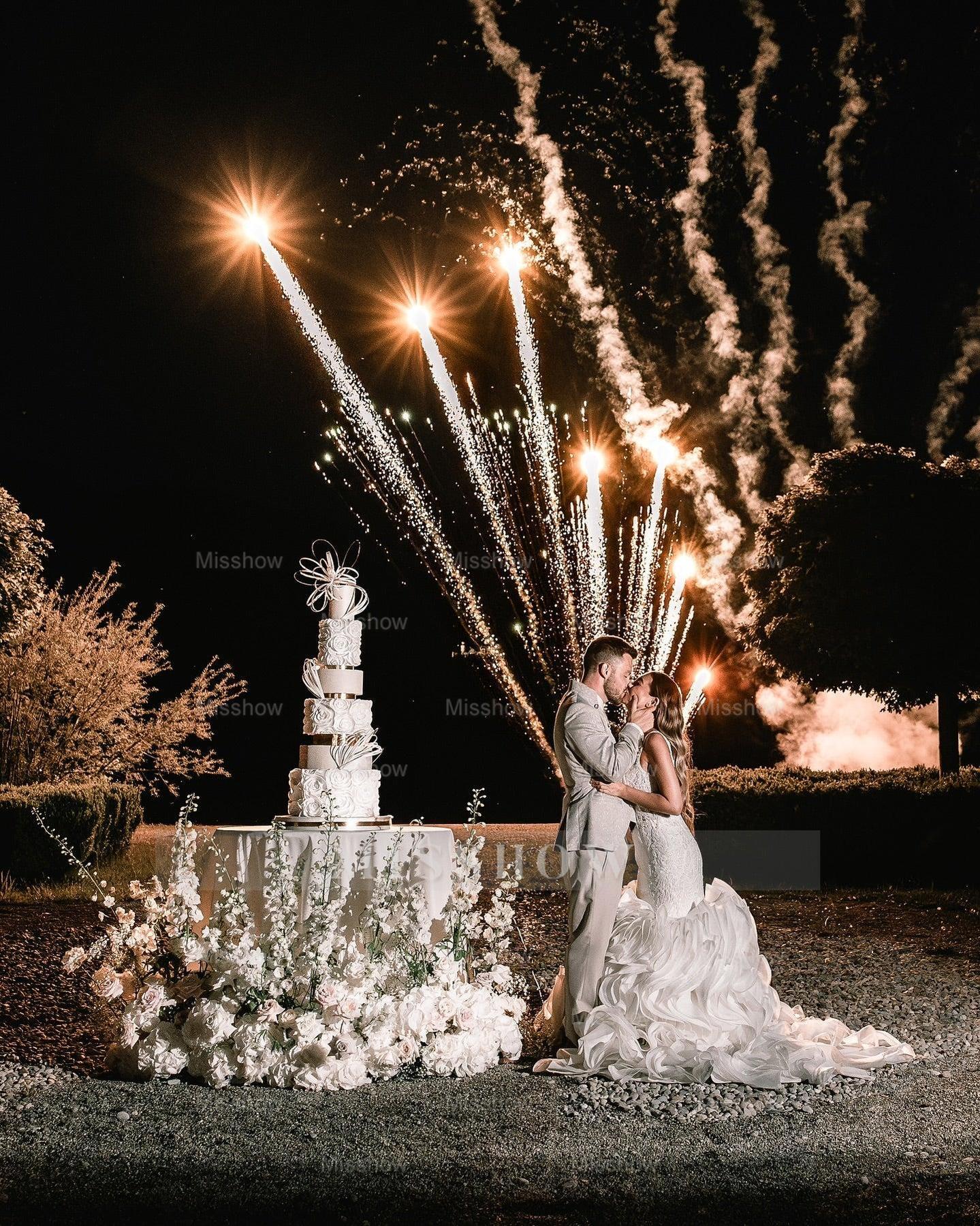 White Mermaid Spaghetti Straps Sleeveless Beaded Lace Wedding Dress