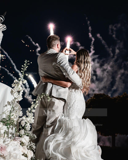 White Mermaid Spaghetti Straps Sleeveless Beaded Lace Wedding Dress