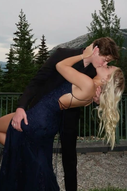 Stunning Mermaid Spaghetti Straps Navy Blue Long Prom Dress