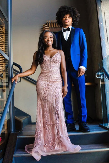 Stunning Mermaid Spaghetti Straps Pink Long Prom Dress