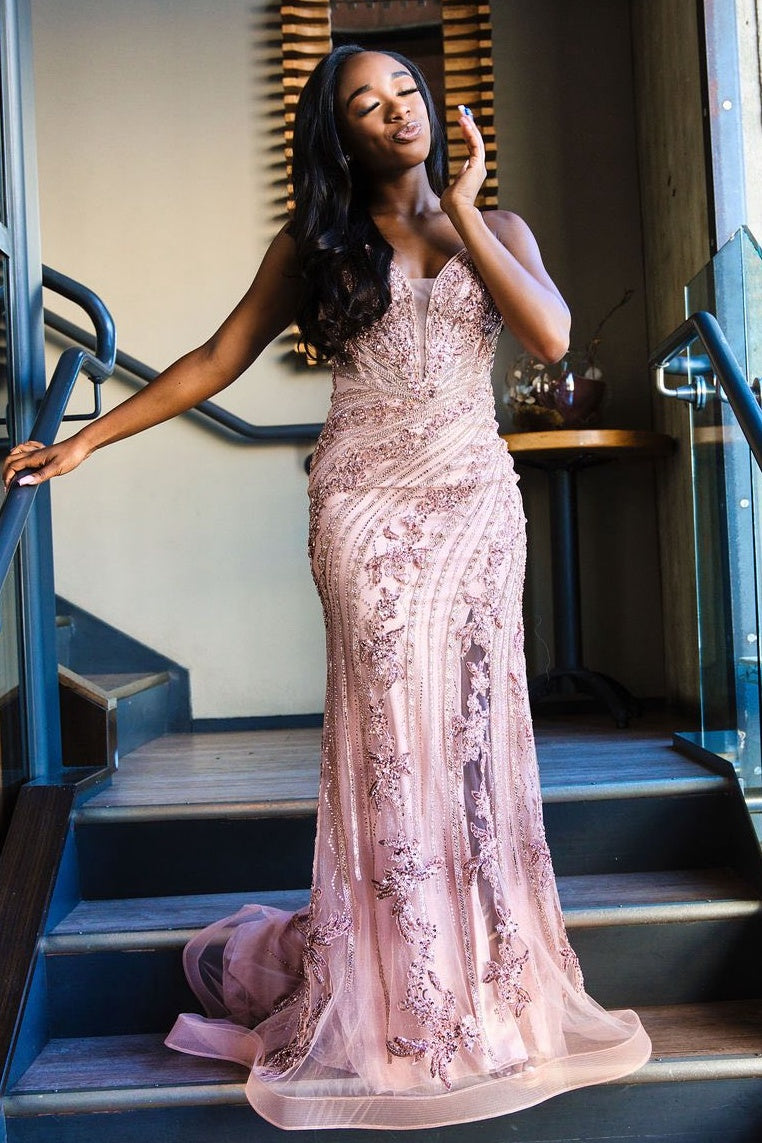 Stunning Mermaid Spaghetti Straps Pink Long Prom Dress