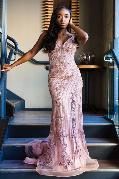 Stunning Mermaid Spaghetti Straps Pink Long Prom Dress