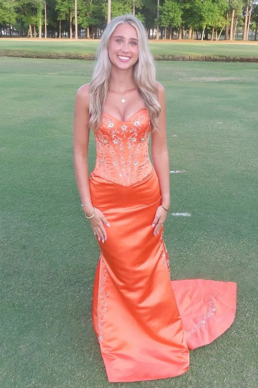 Stunning Mermaid Sweetheart Orange Corset Prom Dress