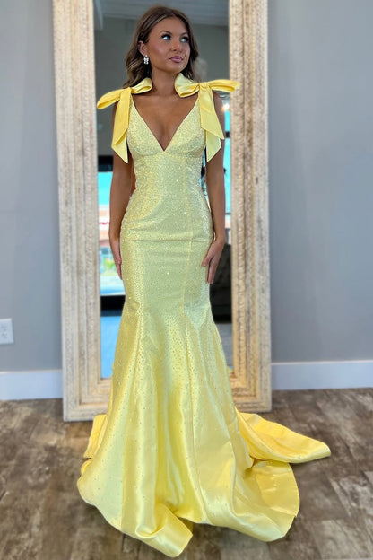 Deep V-Neck Sleeveless Fully Beaded Satin Trumpet Mermaid Prom Dress