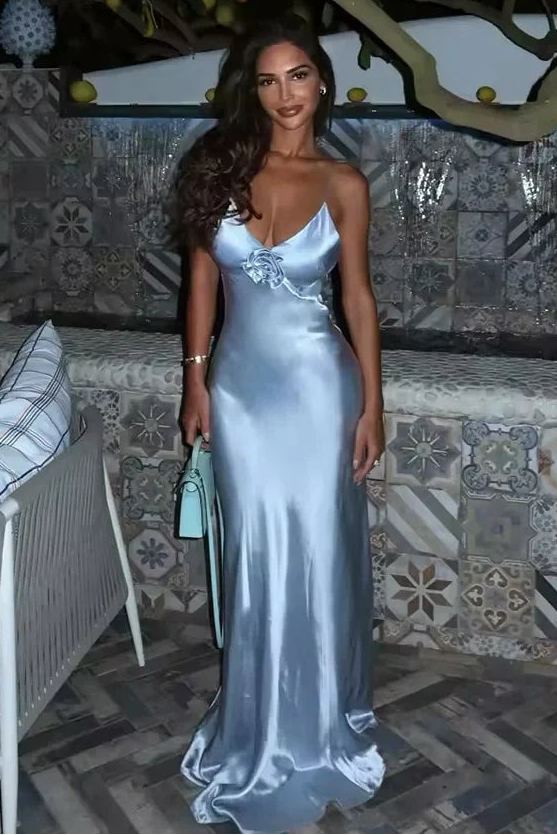 Stylish Mermaid Spaghetti Straps Grey Blue Long Prom Dress