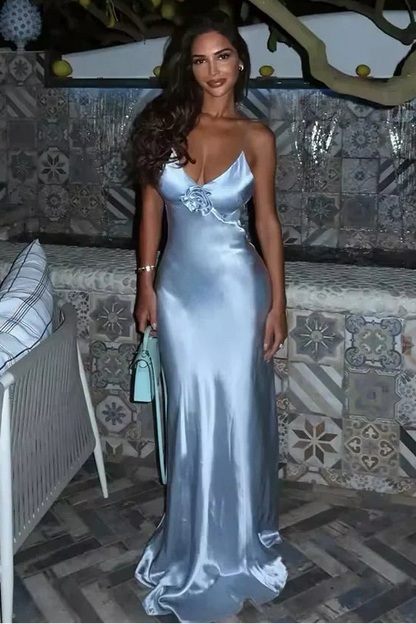Stylish Mermaid Spaghetti Straps Grey Blue Long Prom Dress