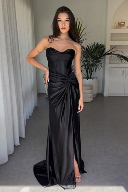 Stylish Mermaid Strapless Lace Up Long Satin Prom Dress