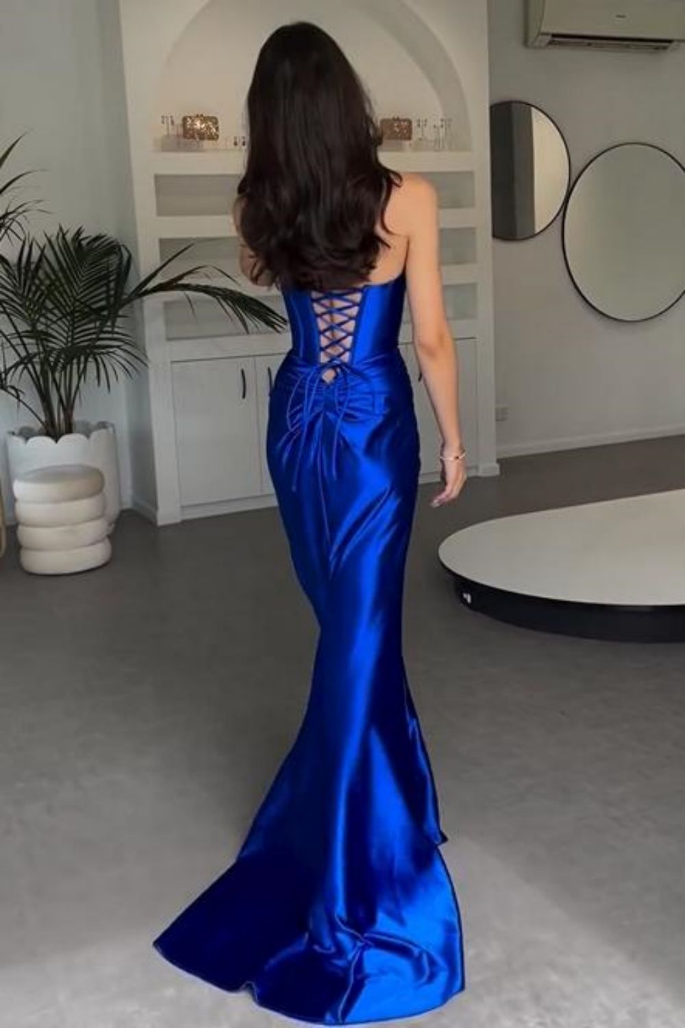 Stylish Mermaid Strapless Lace Up Long Satin Prom Dress