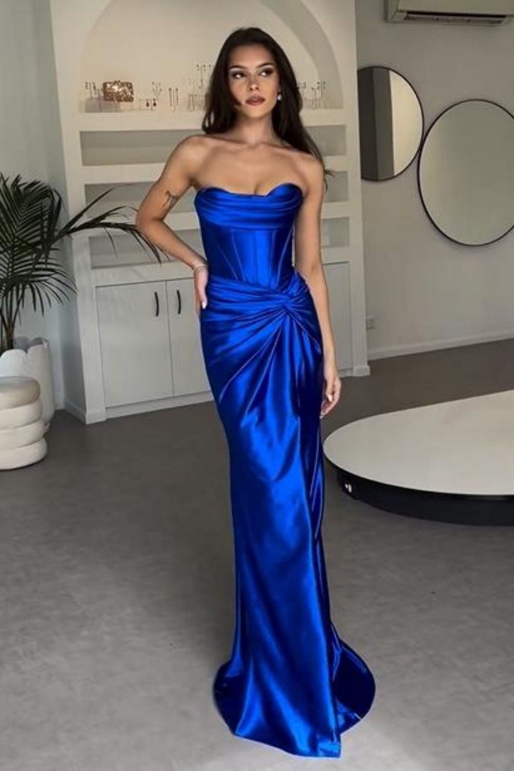 Stylish Mermaid Strapless Lace Up Long Satin Prom Dress