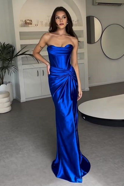 Stylish Mermaid Strapless Lace Up Long Satin Prom Dress