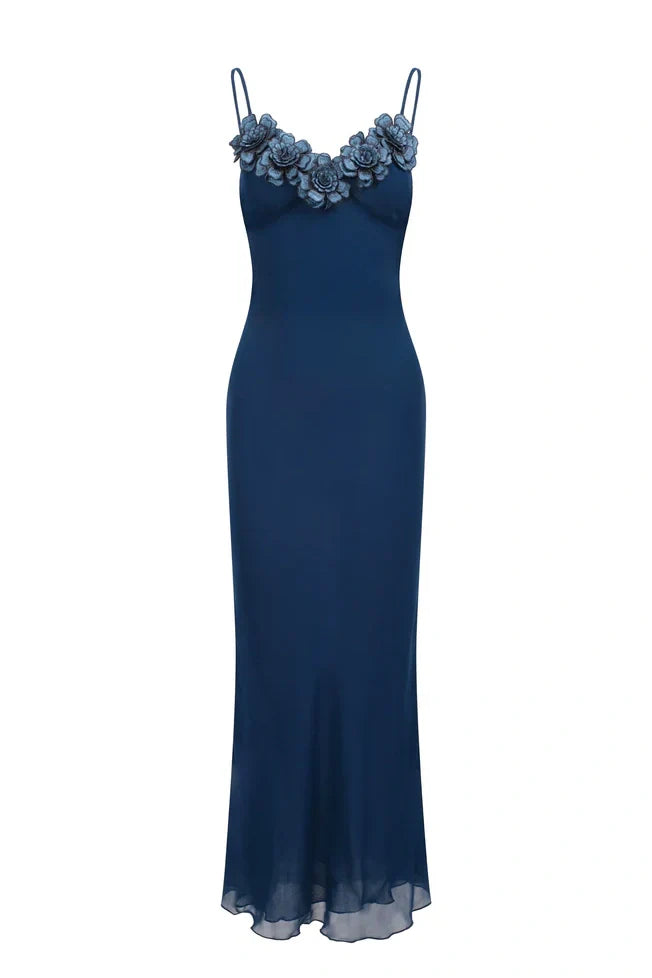 Stylish Sheath Spaghetti Straps Navy Blue Long Party Dress