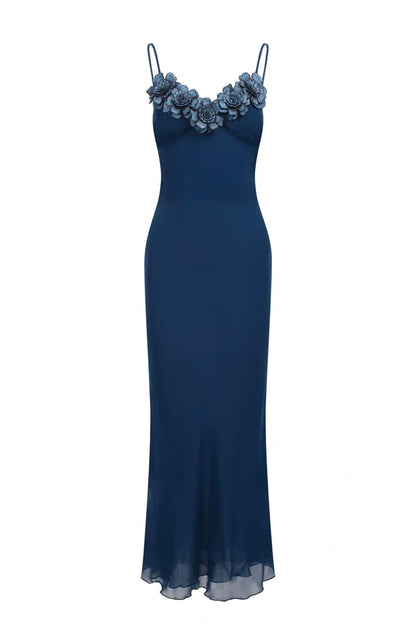 Stylish Sheath Spaghetti Straps Navy Blue Long Party Dress