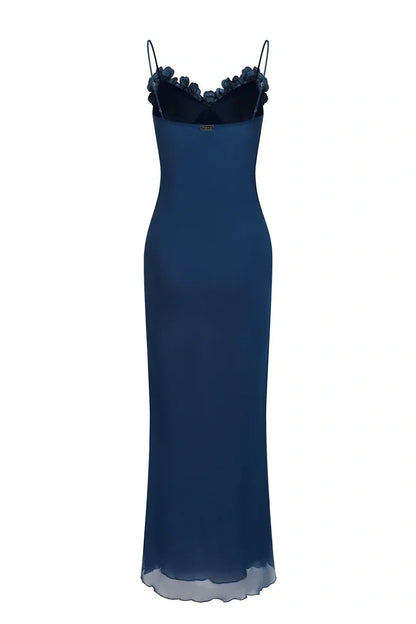 Stylish Sheath Spaghetti Straps Navy Blue Long Party Dress