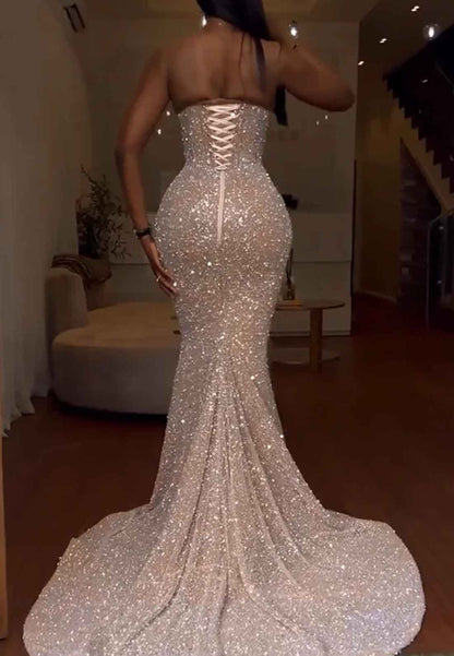 Sweetheart Beaded Floral Embellished Sequins Sheath Prom Dress