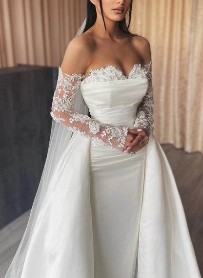 Column Off-the-Shoulder Floor-length Lace Wedding Dress