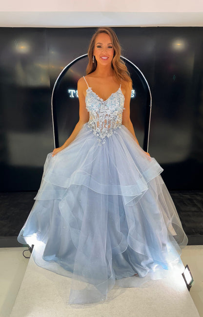 Lilac Spaghetti Straps V-Neck Prom Dress