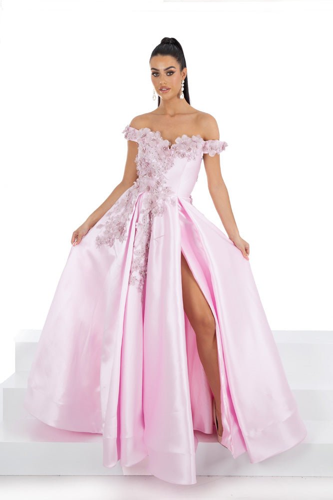 Red Off-Shoulder Sweetheart Floral Appliques Prom Dress