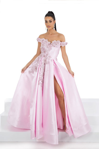 Red Off-Shoulder Sweetheart Floral Appliques Prom Dress