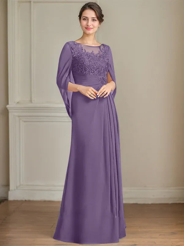 A-Line Scoop Floor-Length Mother of the Bride Dress