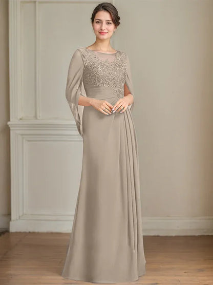 A-Line Scoop Floor-Length Mother of the Bride Dress