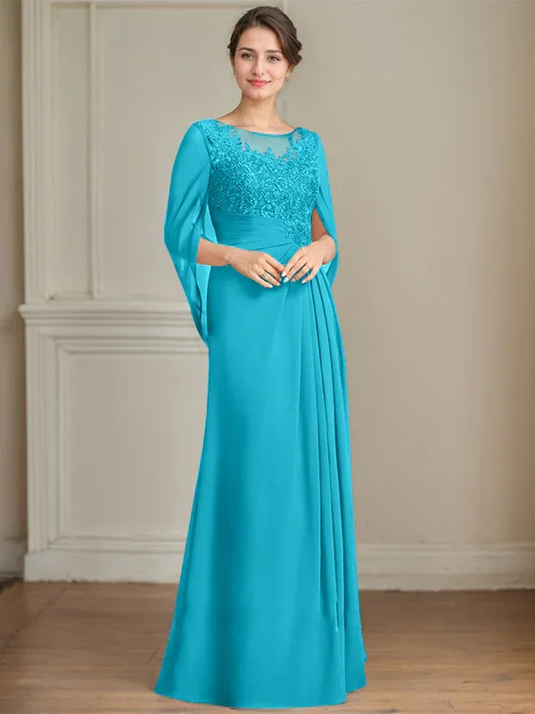 A-Line Scoop Floor-Length Mother of the Bride Dress