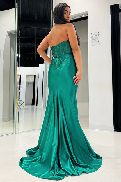 Rhinestone Strapless Sheath Green Prom Dress Formal Dress