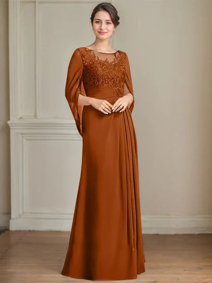 A-Line Scoop Floor-Length Mother of the Bride Dress
