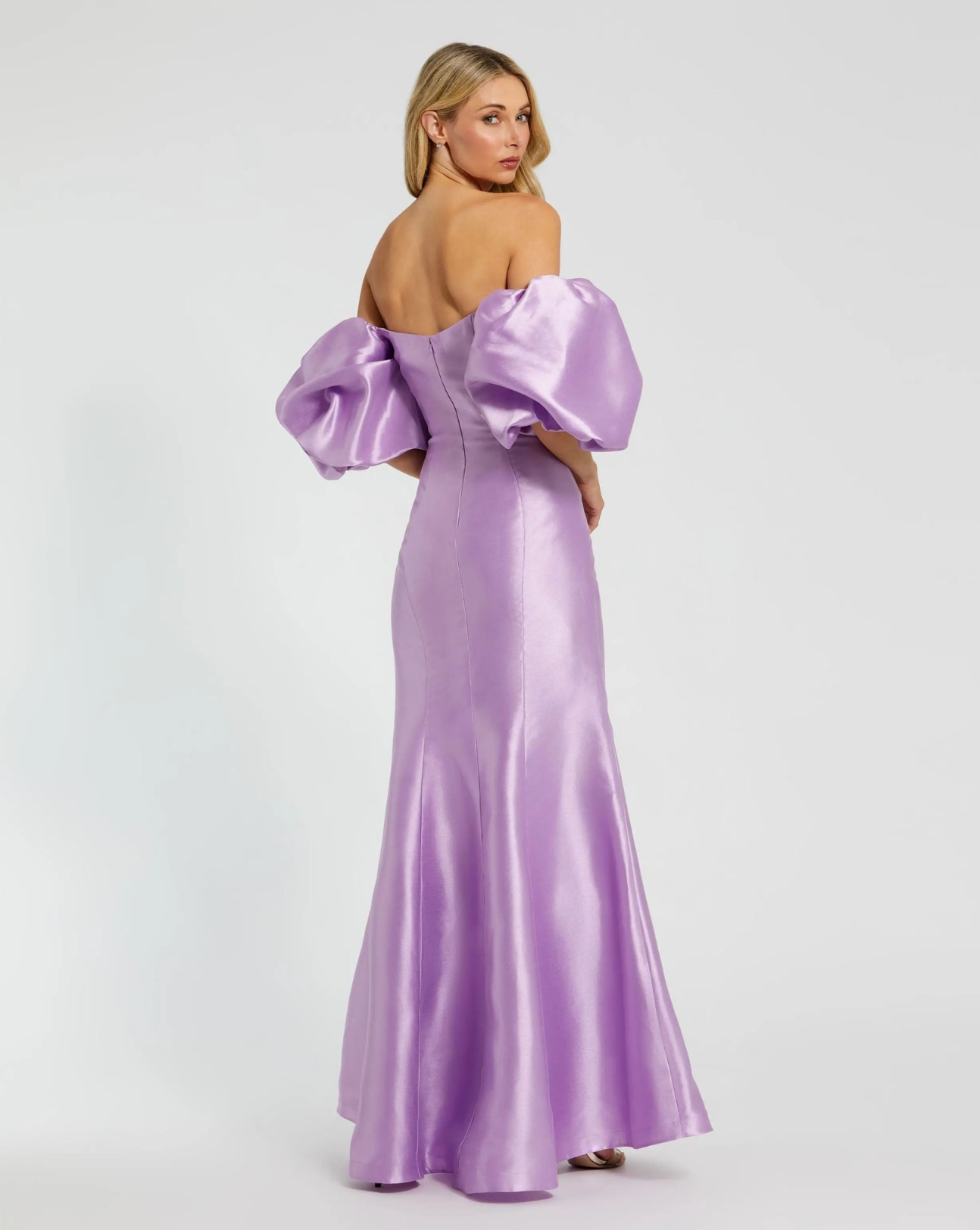 Lavender Off-Shoulder Mermaid Gown with Puff Sleeves