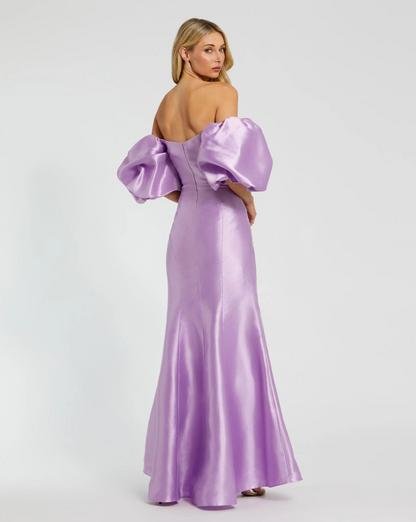 Lavender Off-Shoulder Mermaid Gown with Puff Sleeves