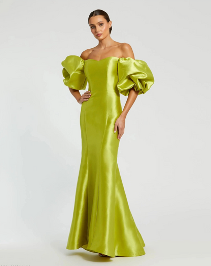 Lavender Off-Shoulder Mermaid Gown with Puff Sleeves