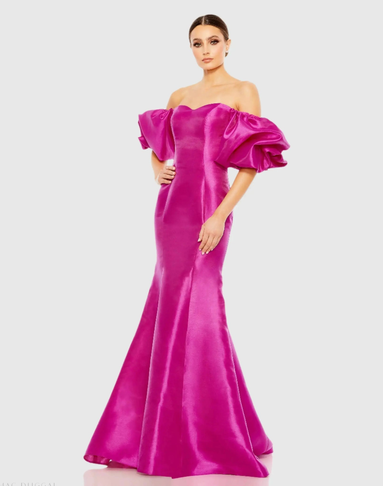 Lavender Off-Shoulder Mermaid Gown with Puff Sleeves