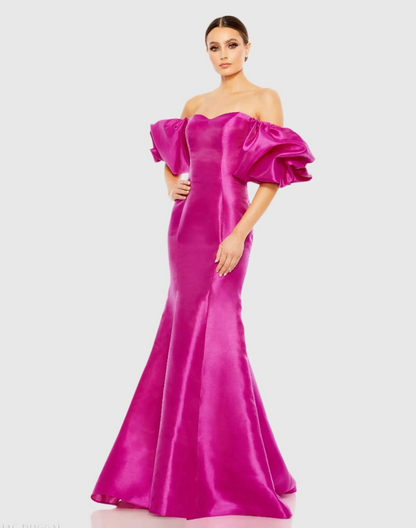 Lavender Off-Shoulder Mermaid Gown with Puff Sleeves