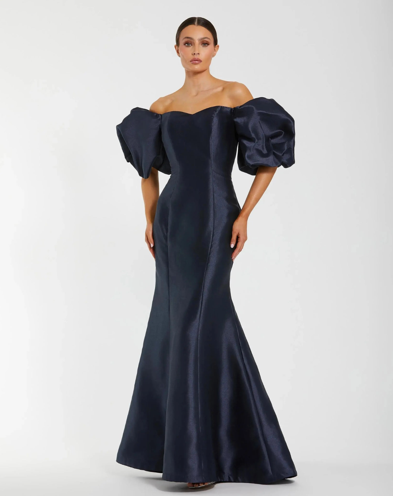 Lavender Off-Shoulder Mermaid Gown with Puff Sleeves