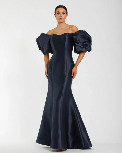 Lavender Off-Shoulder Mermaid Gown with Puff Sleeves