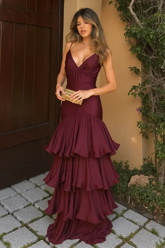 Trendy A Line Spaghetti Straps Burgundy Long Prom Dress