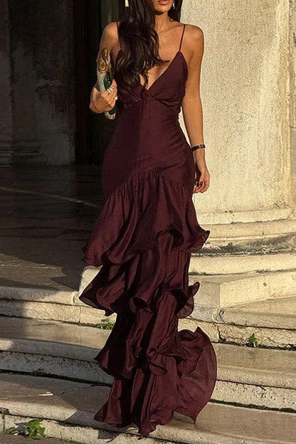 Trendy A Line Spaghetti Straps Burgundy Long Prom Dress