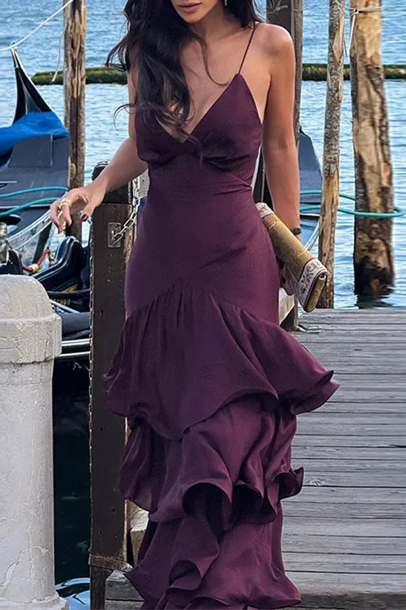 Trendy A Line Spaghetti Straps Burgundy Long Prom Dress