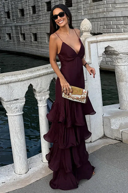 Trendy A Line Spaghetti Straps Burgundy Long Prom Dress
