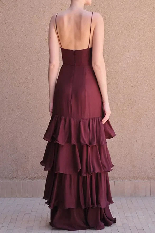 Trendy A Line Spaghetti Straps Burgundy Long Prom Dress