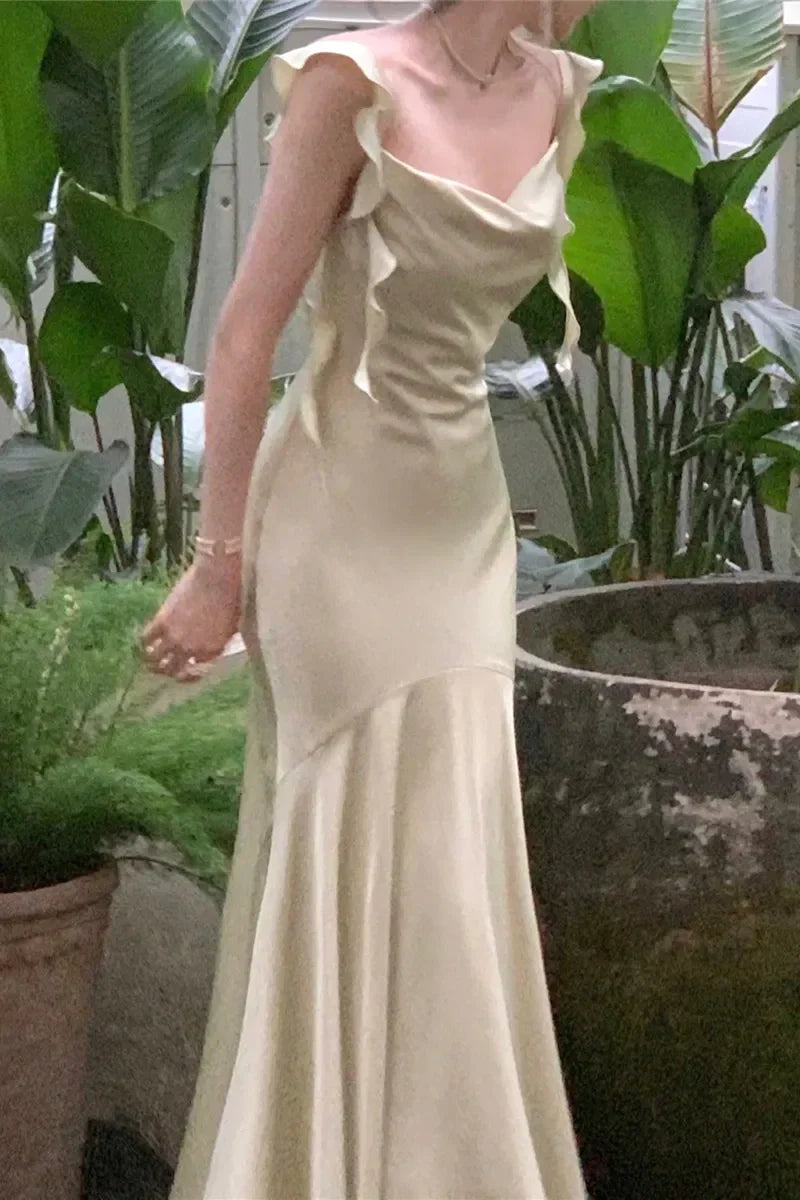 Trendy Mermaid Spaghetti Straps Light Pink Long Prom Dress with Ruffles