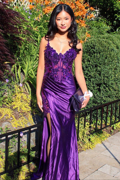 Trendy Mermaid Spaghetti Straps Purple Corset Prom Dress