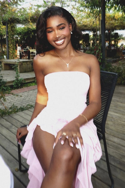 Trendy Sheath Strapless Pink Long Party Dress with Split