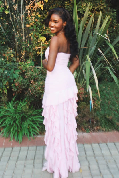 Trendy Sheath Strapless Pink Long Party Dress with Split