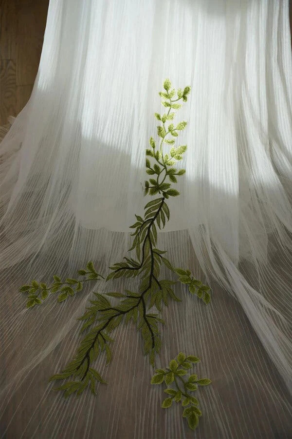 A Line Green Lace Off Shoulder Fairy Wedding Dress
