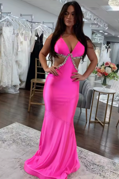 V-Neck Sleeveless Illusion Empire Beaded Mermaid Party Prom Dress