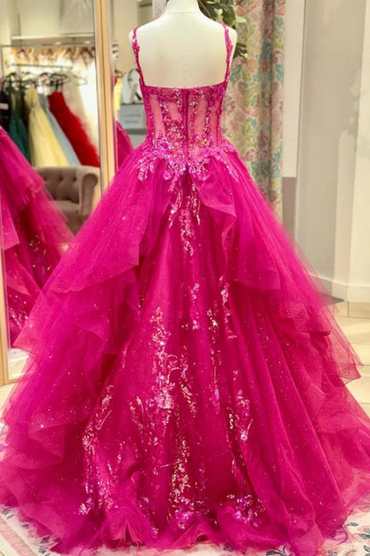 Spaghetti Straps Sleeveless Sequined Applique A-Line Prom Dress