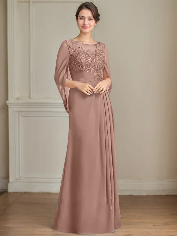 A-Line Scoop Floor-Length Mother of the Bride Dress